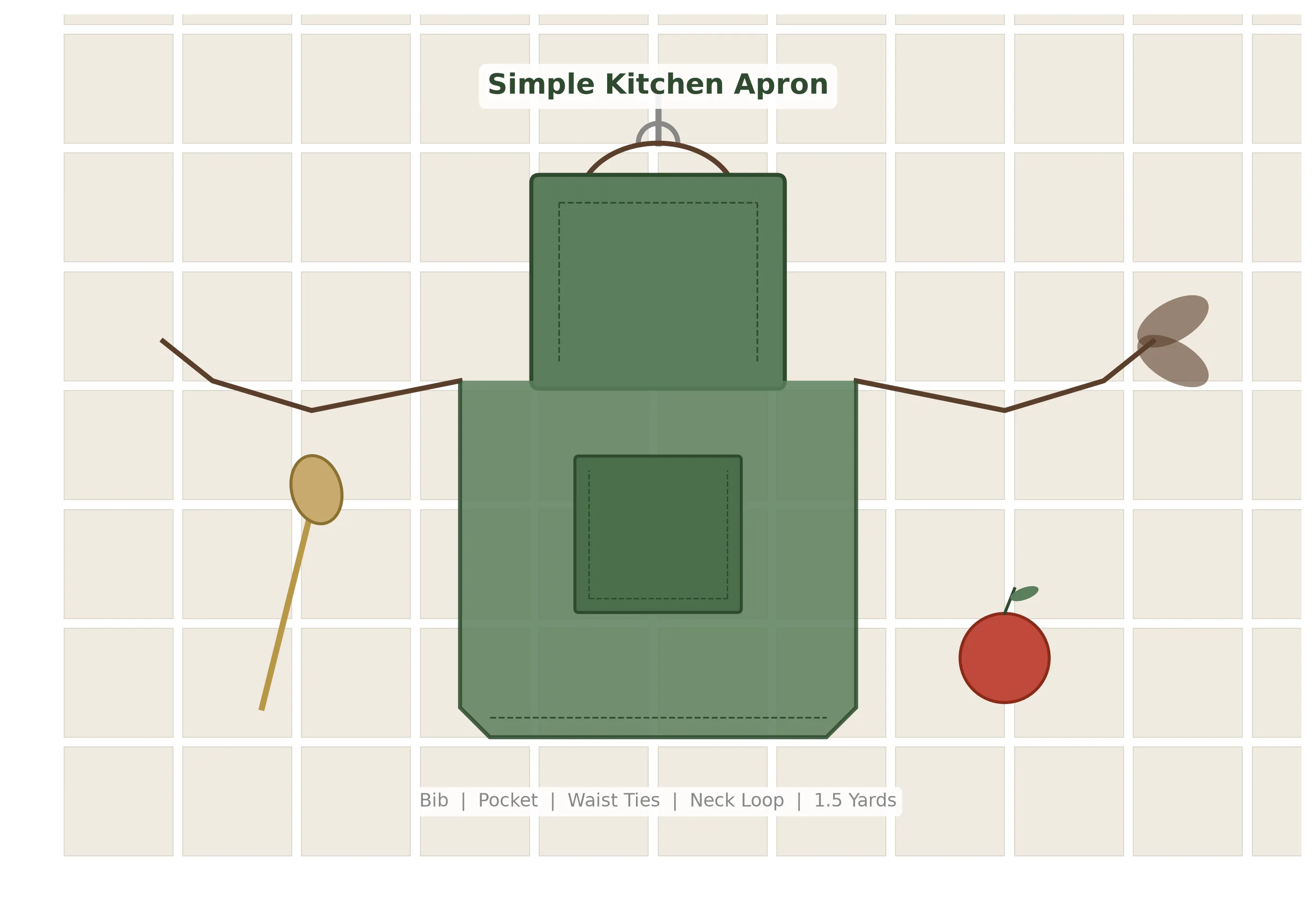 Handmade kitchen apron in cotton fabric hanging on a hook